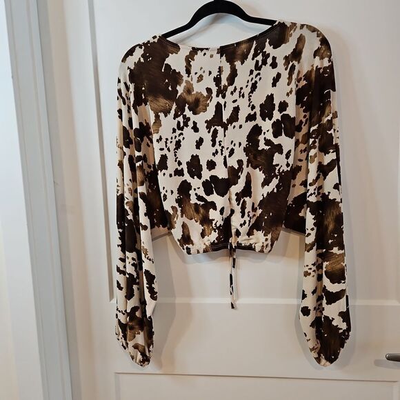 Western Brown and Cream color crop top sz S oversized S-L - Picture 8 of 8